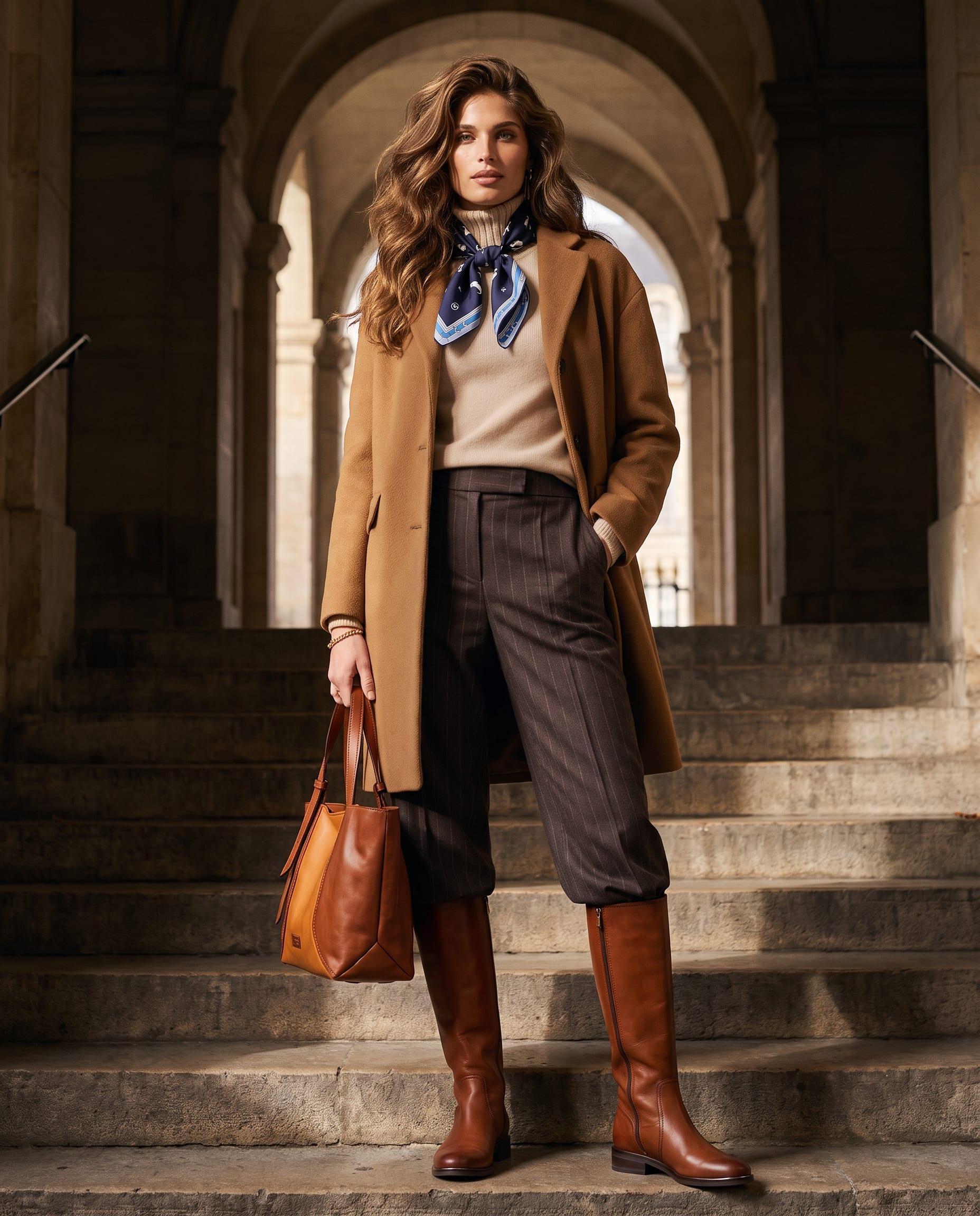 The camel wool coat, city